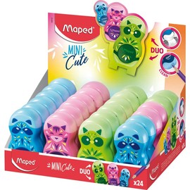 MAPED School Material - Duo Sharpener + Loopy Mini Cute - Sharpener with Eraser - Chip Compartment - 3 Fun Designs