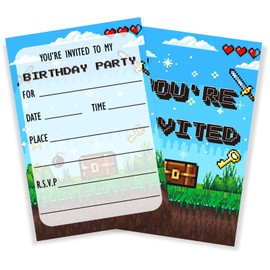 VGoghex Pixel Party Invitations for Boys Girls Kids, 20 PCS Pixel Theme Bday Party Decorations