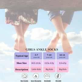 Bemeol 12 Pairs Girls Socks Kids Low Cut Ankle Socks Girls Half Cushion Athletic Sock(5-7 Years)