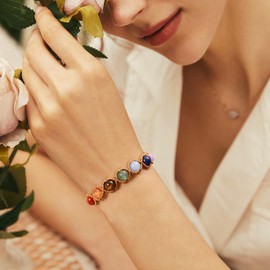 J.Fée 1 x Chakra Bracelet with 7 Gemstones, Gemstone Bracelet, Adjustable Bracelets, Healing Energy Yoga Lucky Bracelet, Spiritual Gifts, Good Luck Talisman, Holiday Gifts for the Family, Stone
