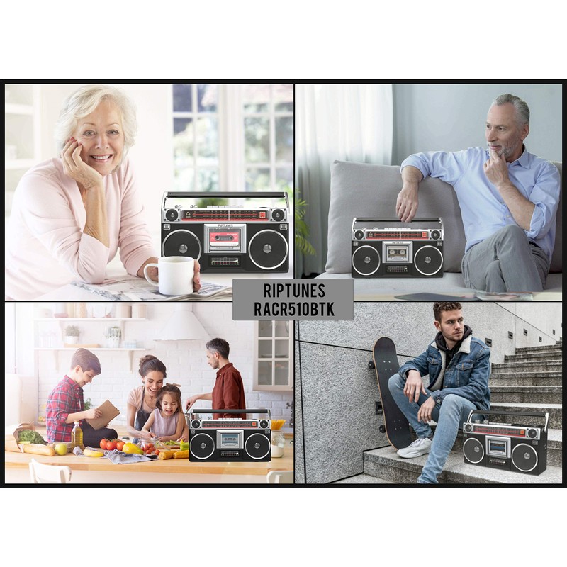 Riptunes Boombox Radio Cassette Player Recorder, AM/FM -SW1/SW2 Radio, Wireless