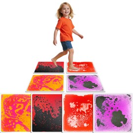 Sensory Floor Tiles for Kids – Colorful Liquid Step-On Tiles with Dynamic Flow for Visual Tracking, Sensory Play and Calm Corner Classroom Activities (4 Pack)