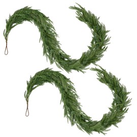 Katflyee 2Pcs 6ft Christmas Norfolk Pine Garland Real Touch, Realistic Christmas Cedar Garland, Artificial Faux Greenery Garlands for Table, Fireplace, Mantle, Stair Railings, Outdoor