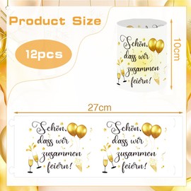 12 Lantern Table Decoration Birthday Lantern Table Decoration Wedding Birthday Decoration Table Lantern with Sayings "Schön, dass Wir Zusammenfeiern", for Wedding Decoration, Christening, Communion