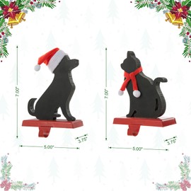 Glitzhome Set of 2 Metal Cat and Dog Christmas Stocking Holder, 7" H Dog Cat Xmas Hanging Hooks,Christmas Stand Hanger for Mantel Fireplace Decor