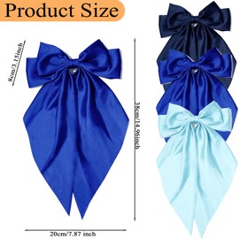 Blue Hair Bows for Women Girls, Oversized Large Coquette Bow Aesthetic Hair, Silky Satin Long Tail Bowknot Hair Ribbons Big Bow Clip Accessories Trendy Stuff