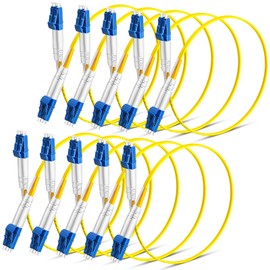 Threlaco 10 Pack Single Mode Fiber LC to LC, 0.5m/1.64 ft OS2 Patch Cable Duplex, Singlemode Optic Cable, LSZH Fiber Jumper Cord, Yellow SMF