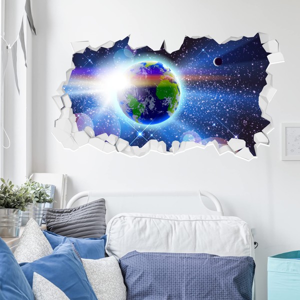 Space Wall Sticker - Earth in Space Broken Wall Decal