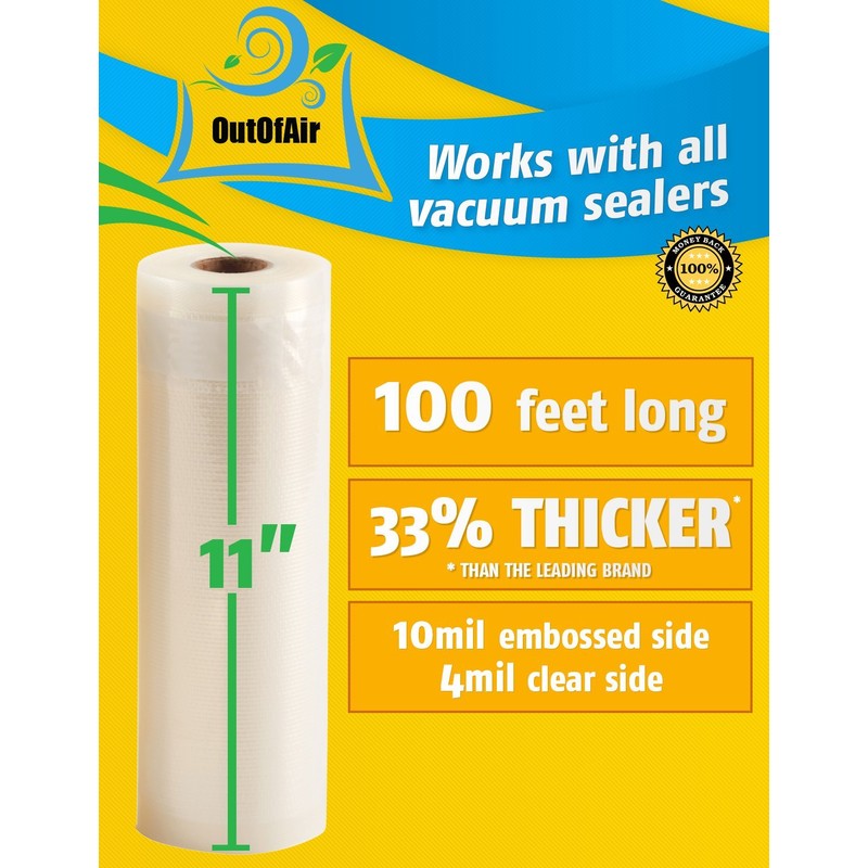 OutOfAir 11" x 100' Vacuum Sealer Bags Rolls & Dispenser