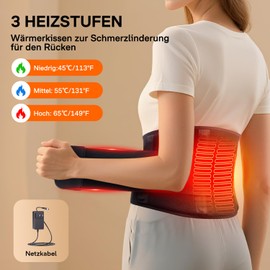 ALLJOY 170 cm Heat Belt Back Heating Pad Massager Heating Pad with Automatic Shut-Off Heat Cushion for Back with 3 Heat Levels 5 Vibration Massage, Gifts for Women Men (with Cable)
