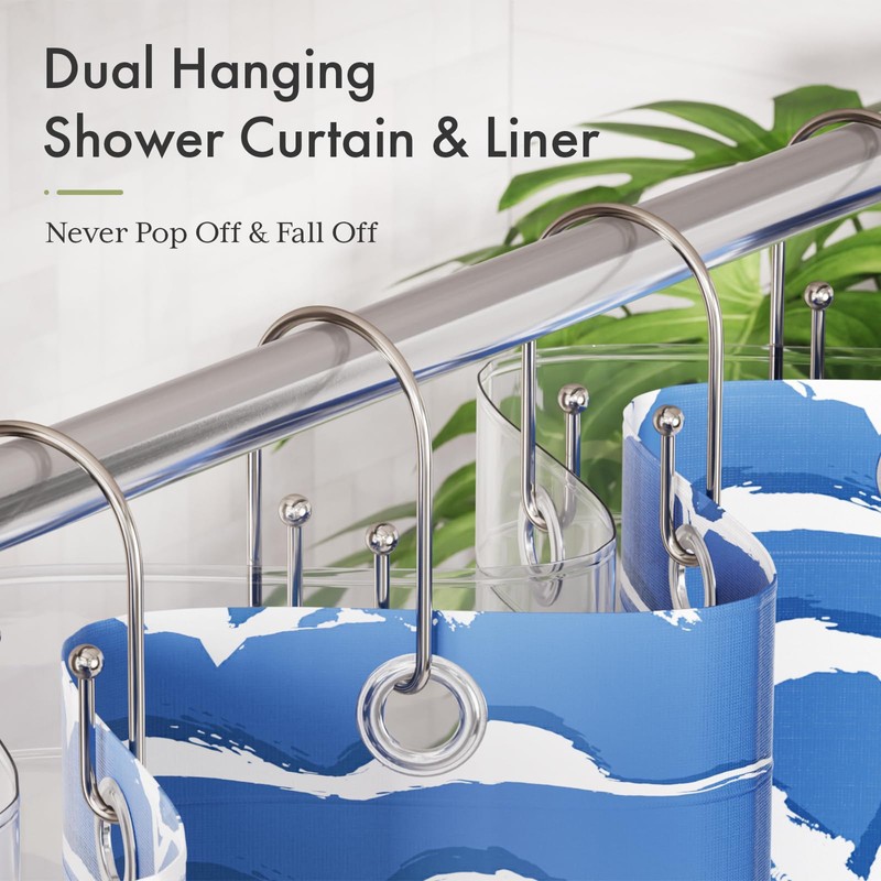 AmazerBath Shower Curtain Hooks, Nickel Shower Curtain Hooks Rust Proof,
