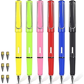 Forever store 6Pcs Everlasting Pencil, Inkless Pencil Eternal with 6pcs Replacement Nibs, Inkless Pen Unlimited Writing Pencil, Reusable Erasable Pencil for Student Artist, Kids Gifts (6pcs-A)