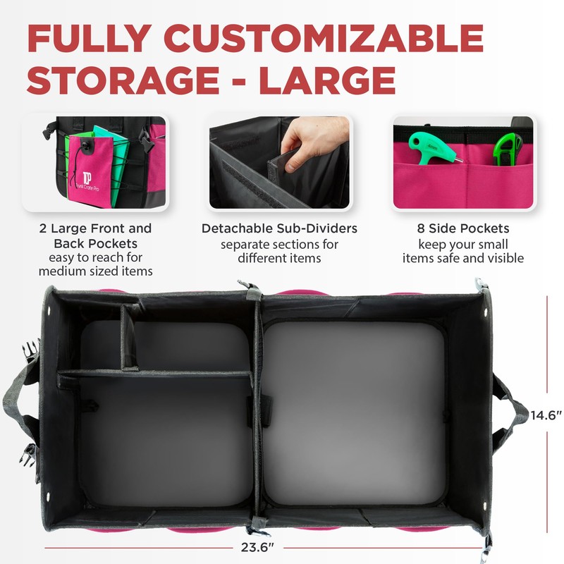 TRUNKCRATEPRO Pink SUV and Jeep Trunk Organizer - Premium Adjustable