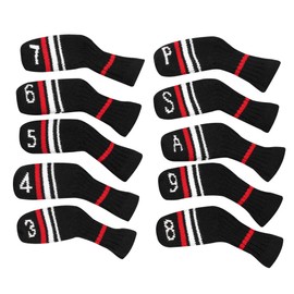 10 Pcs Golf Iron Covers Cuteness Knitted Socks Shape Washable & Durable Club Head Protector Best Gift for Golfers (Black Warning)