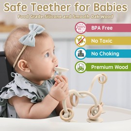 AiTuiTui Beißring Baby Spielzeug, Montessori Hochstuhl Silikon Zahnen Spielzeug mit Saugnapf für Ab 3 Monat, BPA-Frei Zahnungshilfe für 6 9 12 Monat Kinder als Geschenk Jahre, Beige