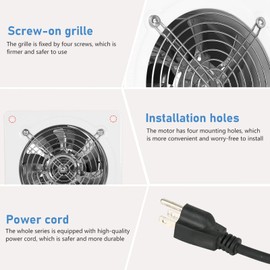 Fepinc Exhaust Fan with Plug, 8 inch 735CFM Through-the-Wall Extractor Exhaust with Light Weight Pure Copper Motor, Ventilation Fan for Kitchen Bathroom Toilets Bedroom and Office, 110V, White