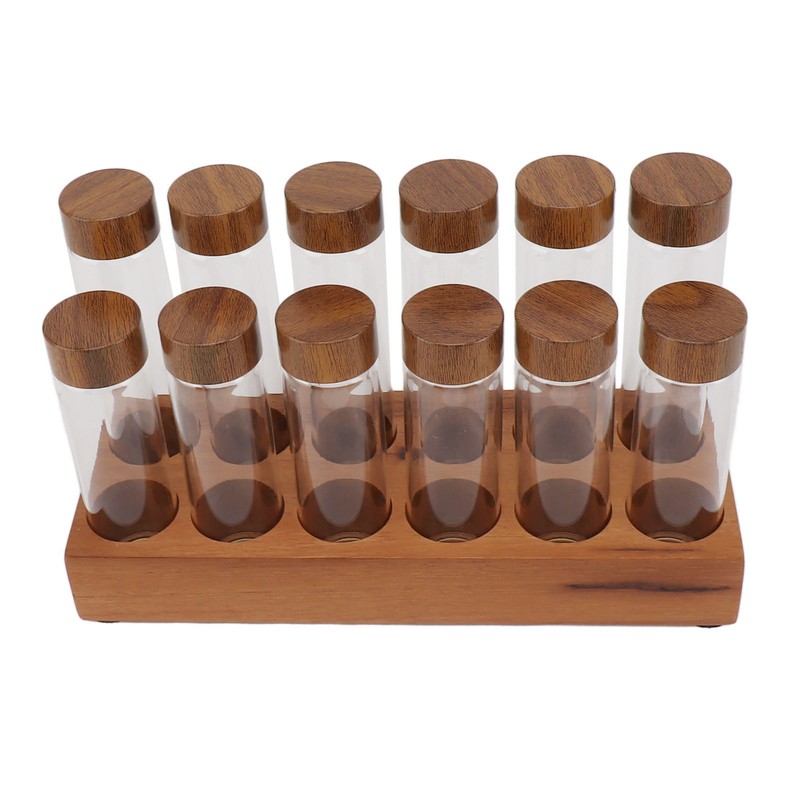 Coffee Bean Storage Tubes with Walnut Wood Stand Lid Glass