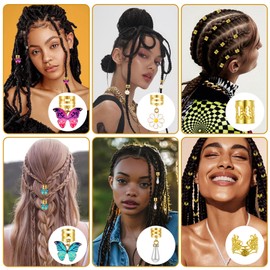 68pcs Gold Hair Cuffs Charms Rings for Braids, Gold Hair Jewelry Accessories Adjustable Loc Jewelry Dreadlocks Braid Clips Decorations for Black Women Men Festival Pirate