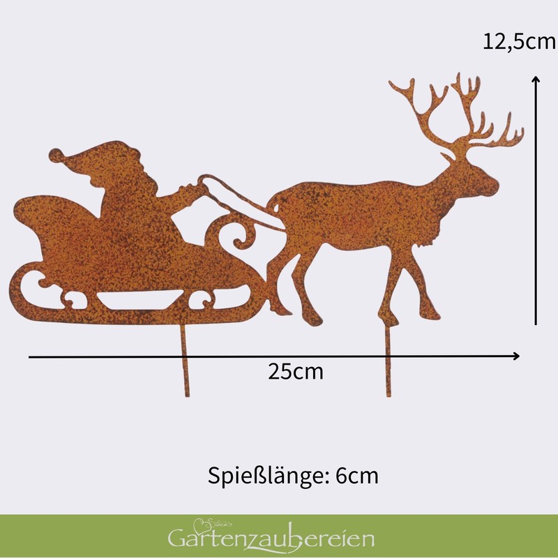 Storm's Gartenzaubereien Garden Stake Santa Sleigh with Reindeer in Rust