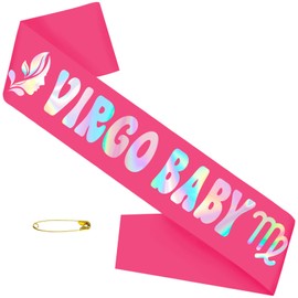 JXYCBZYing "VIRGO BABY Sash with Iridescent Foil, Hot Pink Zodiac Virgo Birthday Sash, August September Bday Sashes, Horoscope, Astrology Birthday Party Decorations, Ideas, Gifts, Jokes, Favors