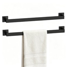 23.6 Inch Matte Black Bathroom Towel Bar Set, 2-Piece Square Wall Mounted Towel Rack, Wall Mounted 304 Stainless Steel Towel Holder for Bathroom
