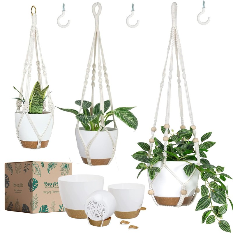 Bouqlife Hanging Planters with Macrame Plant Hangers for Indoor Outdoor