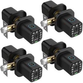 Richelock Fingerprint Door knob, Smart Biometric Door Lock with Keypad, Keyless Entry Code Door Knob, Waterproof & Weatherproof, Auto Lock,Voice Navigation, for Bedroom, Gate,Office