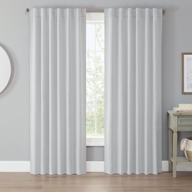ECLIPSE Langley Solid Tripleweave Room Darkening Rod Pocket Window Curtains (2 Panels), 52 in x 84 in, Silver White
