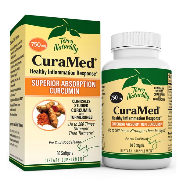 Terry Naturally CuraMed 750 mg (3 Pack) - 60 Softgels - Superior Absorption BCM-95 Curcumin Supplement, Promotes Healthy Inflammation Response - Non-GMO, Gluten-Free, Halal - 180 Total Servings
