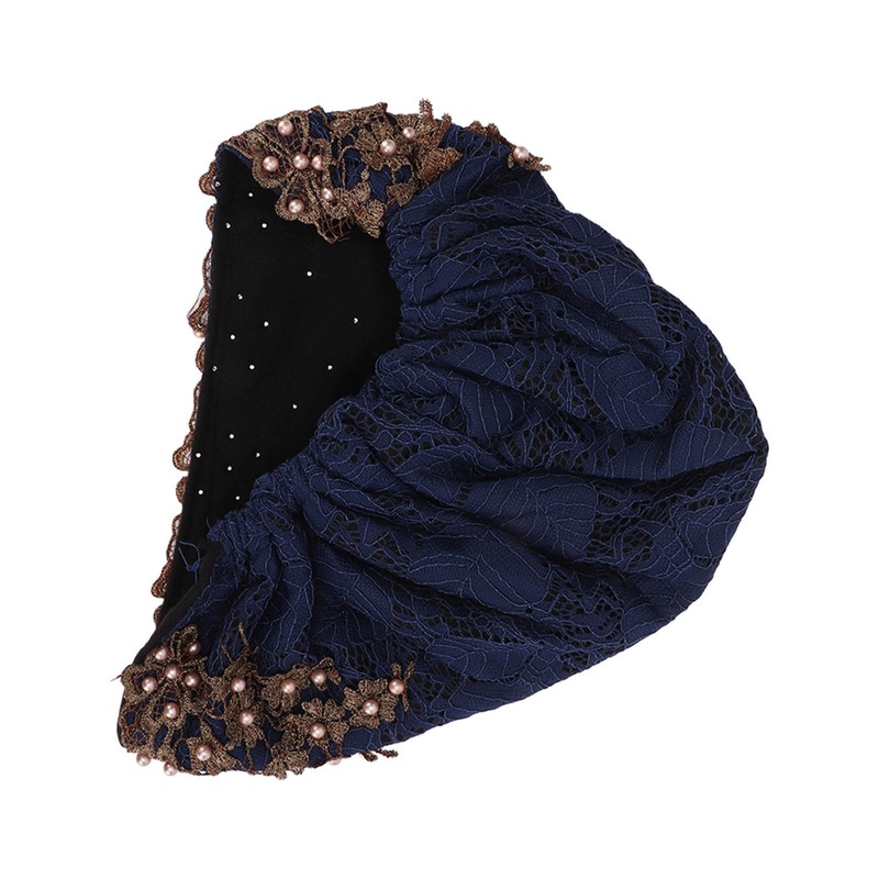 Turban Head Wraps Vintage Embroidered Soft Lace Material Beaded Fleece