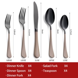 Onlycooker 20-Piece Black Silverware Set 18/0 Stainless Steel Flatware Brown Handle Cutlery Set Service for 4 Dinner Knives Forks Spoons Set Mirror Finish Dishwasher Safe