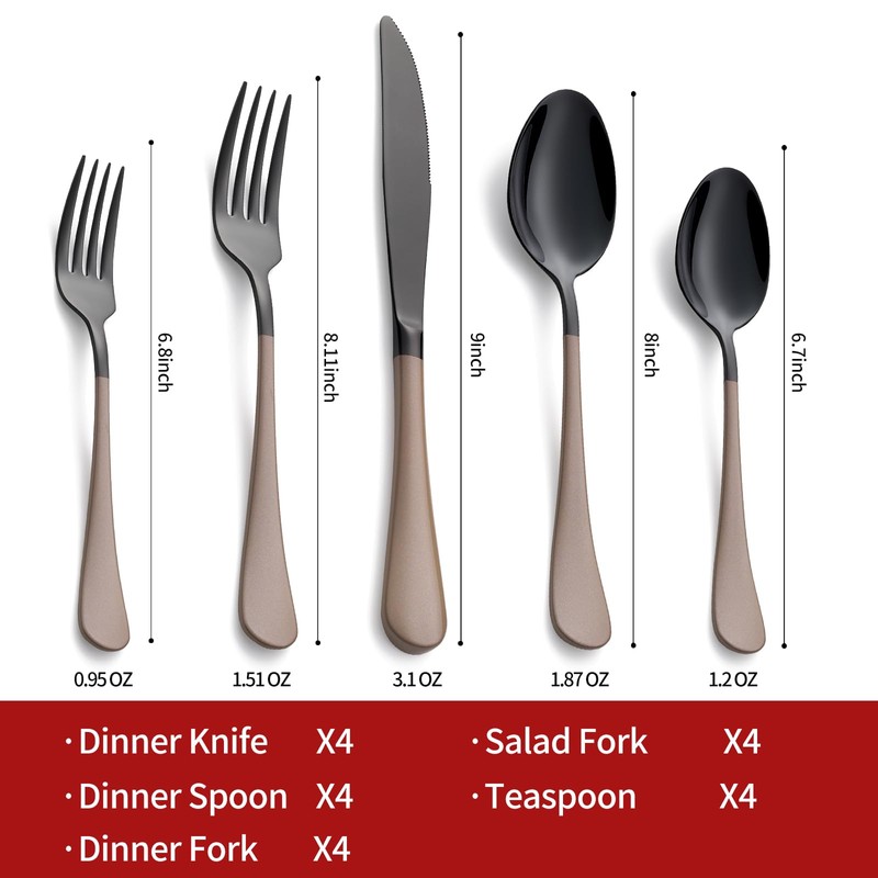 Onlycooker 20-Piece Black Silverware Set 18/0 Stainless Steel Flatware Brown