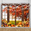 Pnylzzyxh Fall Backdrop Autumn Window Thanksgiving Day Backdrop Pumpkin Maple