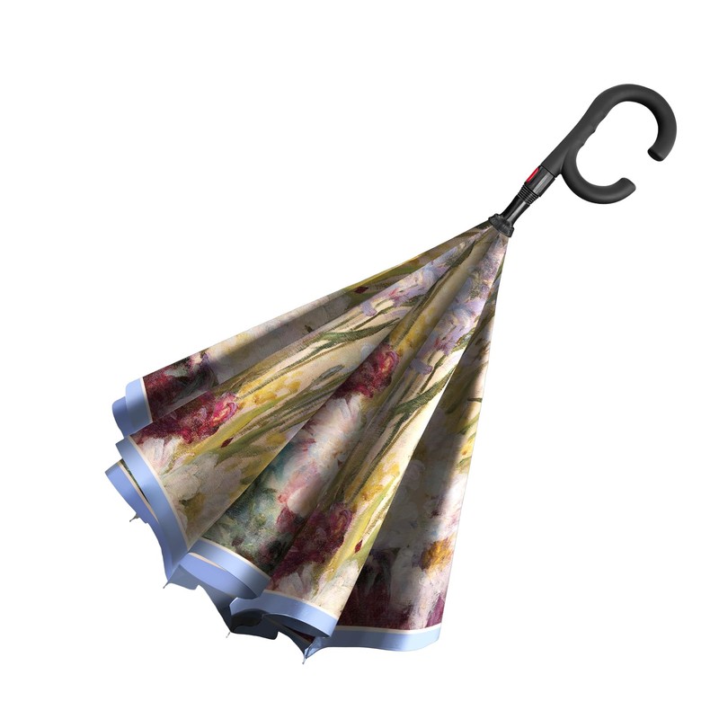 RainCaper Reverse Inverted (inside-out) Windproof Museum Tiffany Peonies and Iris