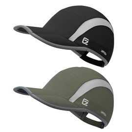 GADIEMKENSD 2 Pack Foldable Sports Sun Hat Men Women UV Protection Baseball Cap Reflective Runner Hat Quick Drying Summer Hiking Hat Black Army Green