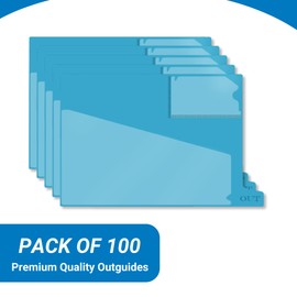 Doctor Stuff - Small Bottom Tab Vinyl Outguides, Diagonal Cut Front Pocket, Top Charge Out Slip Pocket, Plastic File Folder, Letter Size 9" x 13-1/4", Light Blue, 100/Box
