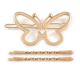 Avalaya Juego De Horquillas Para El Cabello Trenzadas Y Horquilla/Sujetador De Cabello Con Forma De Mariposa Abierta En Metal Dorado.