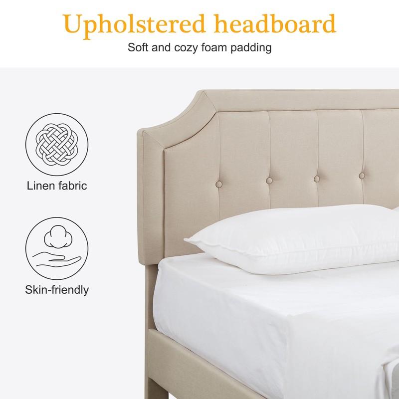 VECELO Queen Upholstered Platform Bed Frame with Adjustable Button Stitched
