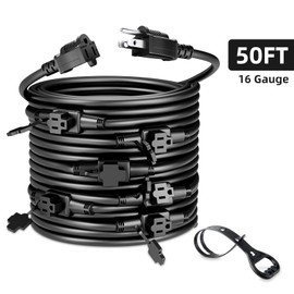 50FT 16 Gauge 3 Prong Extension Cord,7 Socket Evenly-Spaced,Nema5-15P/Nema5-15R Male to Female Connector,Stage Back Lines Power Board,Multiple Cable for Party and Christmas Decoration ETL Listed
