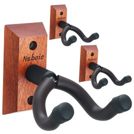 Neboic 3 Pack Guitar Wall Mounts - Wooden Guitar Hangers with Hooks for Acoustic, Electric, Bass, Ukulele, Banjo, Mandolin