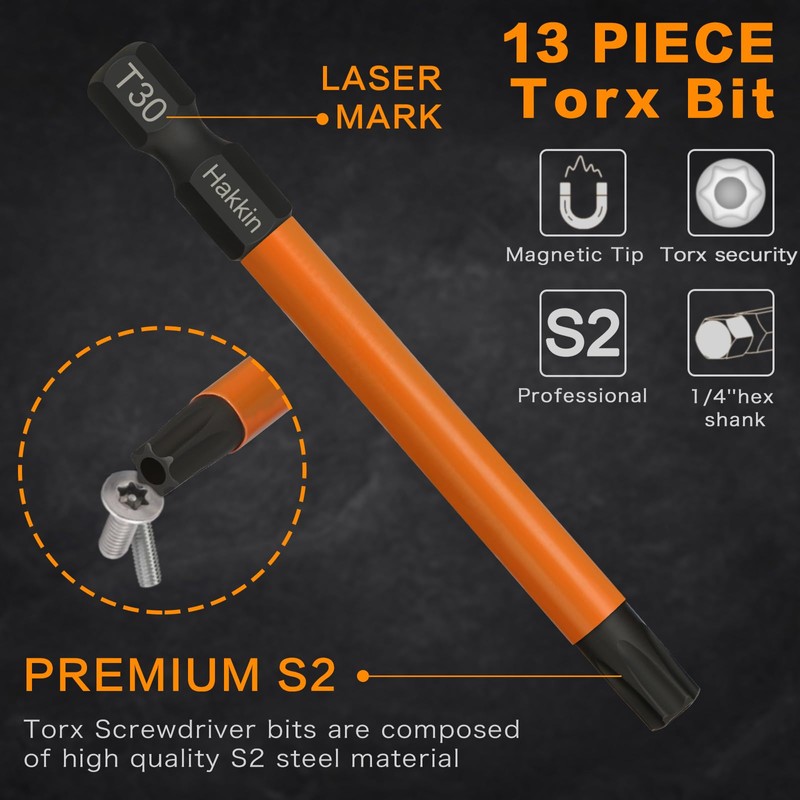 Torx Bit Set with Bit Driver Hakkin 14Pcs Tamper Proof