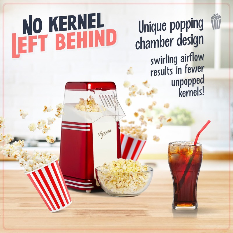 Nostalgia Hot-Air Electric Popcorn Maker, 8 Cups, Healthy Oil Free
