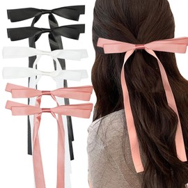 6PCS Bow Hair Clips for Women, Hair Bow Clips Ribbon Hair Bows Double Bowknots Hair Clips with Long Tail Hair Barrettes Ponytail Braids Holder Cute Tassel Hairpin Hair Accessories for Women Girl
