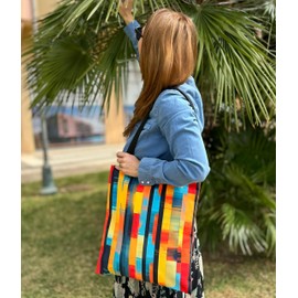 Loxato Tote Bag with Zip – Aesthetic Bag – Velvet Fabric Velluto – Women's Fabric Bag with Zip Large W 37 x H 42 cm – Jute Bag Printed – Women's Bag – Fabric Bag Aesthetic, Mark Style 2