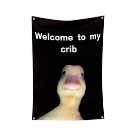 Welcome to My Crib Letter & Duck Pattern Tapestry, Funny Flags for Room Decor, Wall Hanging Decor for Living Room & Bedroom, Yard Sign, Summer Gifts, Fall Decor, Birthday Gifts
