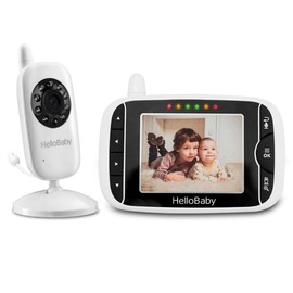 HelloBaby Babyphone with Camera, HB32 3.2-Inch Digital Wireless TFT LCD, Video Baby Monitor with Digital Camera, Night Vision, Temperature Monitoring and 2-Way Talkback System (White)