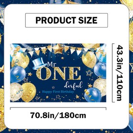 SKTMH Boys 1st Birthday Decoration Mr. Onederful Birthday Party Backdrop Boy 1st Birthday Backdrop Banner Blue & Gold Mr. Onederful Happy Birthday Backdrop for Baby Boy First Birthday Party Supplies