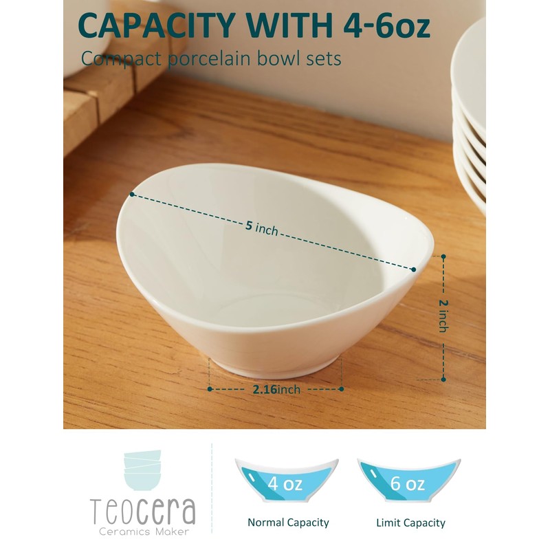 Teocera 5 Inch Porcelain Small Bowls Set, 6 Ounce small