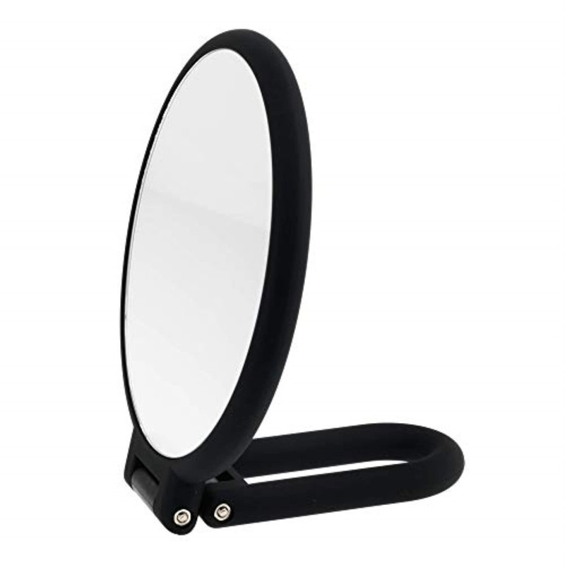 Danielle Folding Makeup Mirror with Handle/Stand, 10X Magnification, Midnight Matte