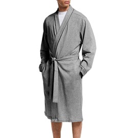 HOLOVE Mens Cotton Robes Knee Length Lightweight Summer Plus Size Bathrobe (Mid. Gray, 2XL/3XL)